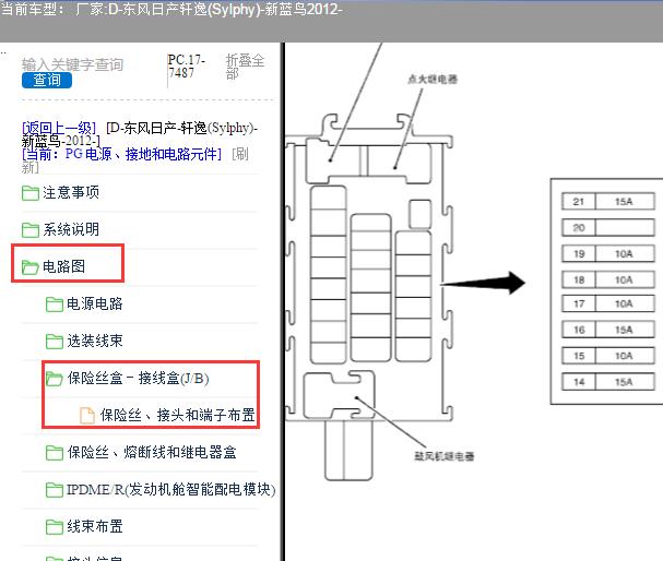 2012年日产轩逸鼓风机继电器和保险丝位置