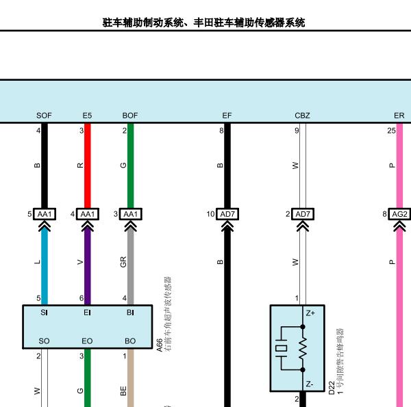 2022年丰田格瑞维亚倒车雷达电路图