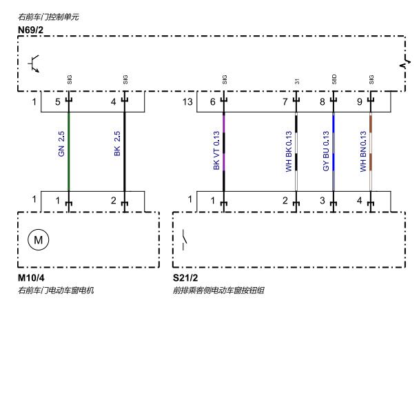 2022年奔驰EQE350右前门车窗电路图