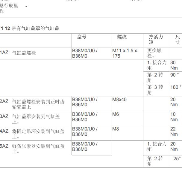 2019年宝马X1 B38发动机缸盖扭矩
