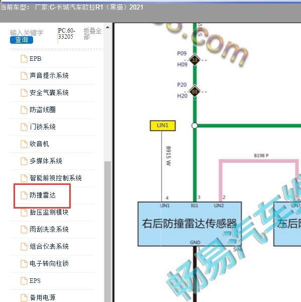 2021年长城汽车-欧拉R1（黑猫）防撞雷达电路图