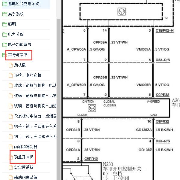 2007-2009年福特蒙迪欧天窗电路图