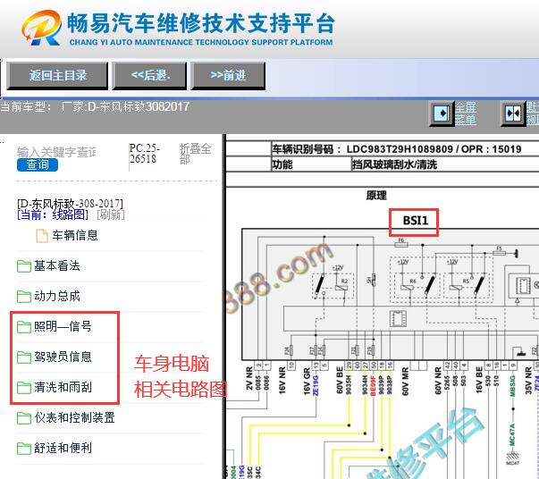 2017年标致308车身电脑相关电路图资料