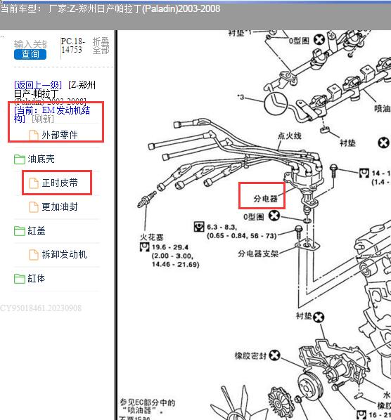 2004年郑州日产帕拉丁正时和分电器安装图