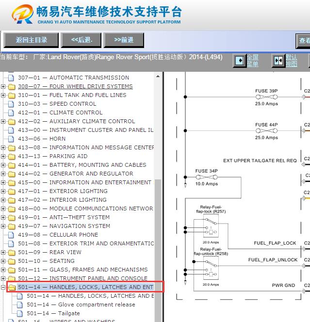 2014年路虎揽胜运动版门锁电路图资料