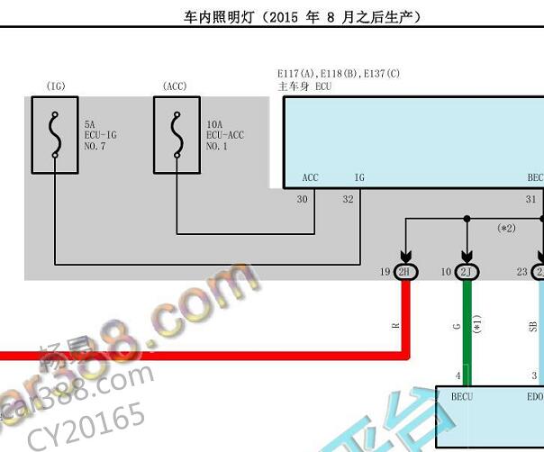 2017年丰田霸道室内灯电路图和ECU-B电路图及保险说明