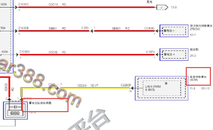 14-16年福睿斯车身电脑供电图