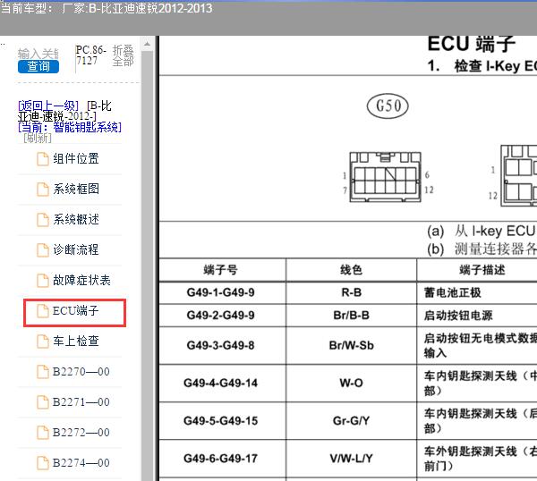 2013年比亚迪速锐智能钥匙针脚定义资料