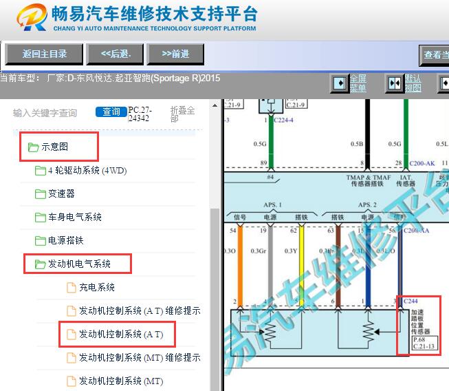 2015年起亚智跑发动机加速踏板位置传感器电路图