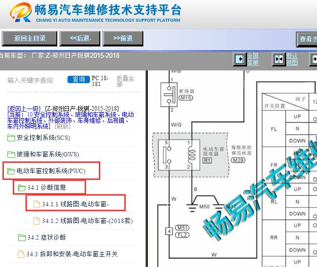2015-2018年郑州日产锐骐车窗电路图