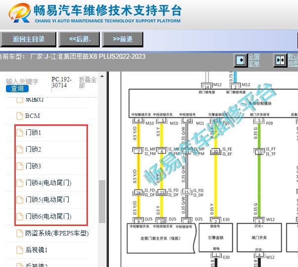 2022-2023年江淮思皓X8 PLUS门锁电路图资料