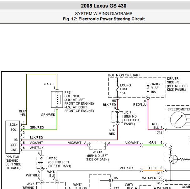 2005年雷克萨斯GS430 转向系统电路图