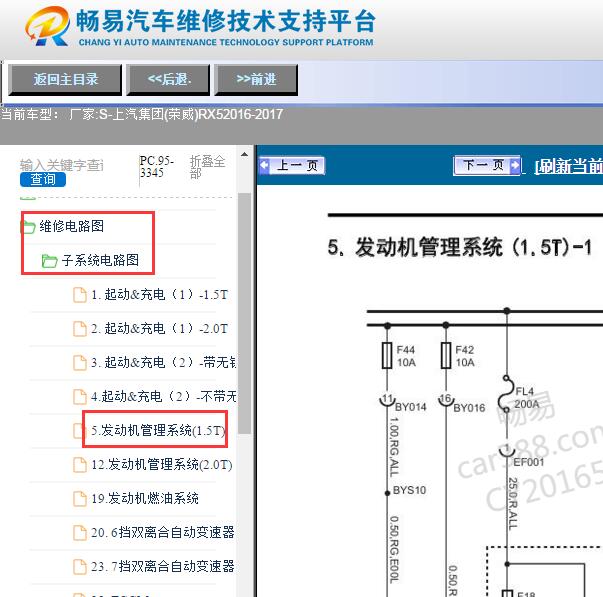 2016-2017年荣威RX5发动机电路图