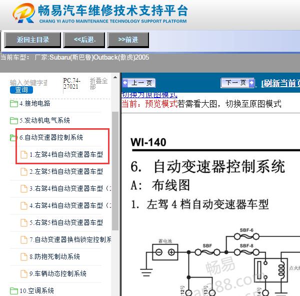 2005年斯巴鲁傲虎4AT变速箱电路图