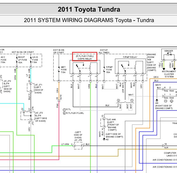 2011年丰田坦途发动机油泵继电器电路图