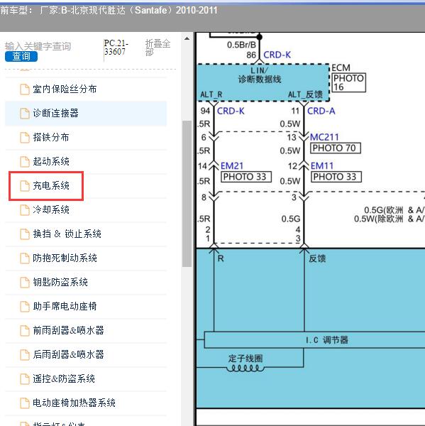 2010-2011年北京现代-胜达 充电系统电路图