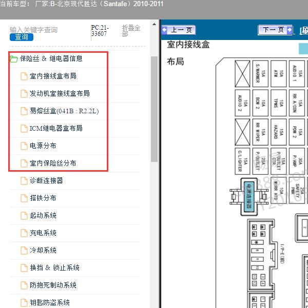 2010-2011年北京现代-胜达 保险说明和保险电路图