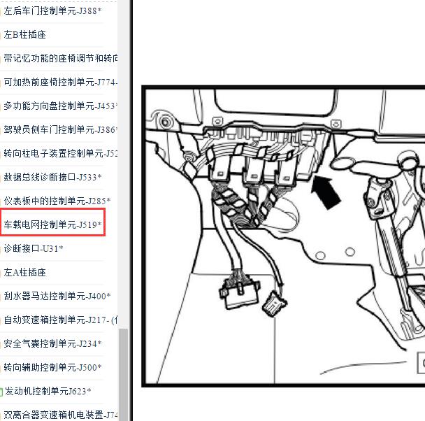 2010-2013年斯柯达昊锐车载电网控制单元位置