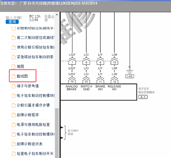 2014年纳智捷优6 SUV电子驻车系统电路图