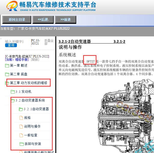 2022年长安欧尚X7 PLUS变速箱维修手册