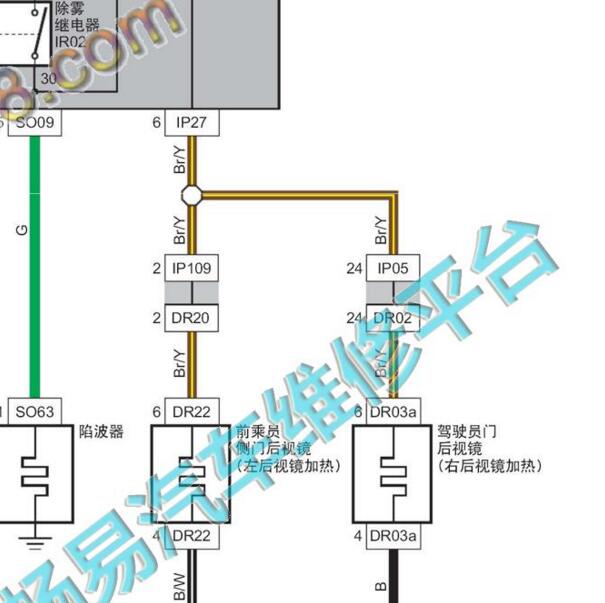 2016年吉利博瑞后视镜加热电路图