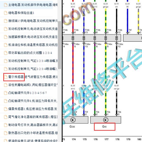 2018-2019年奥迪A4L CWP2.0发动机霍尔传感器电路图