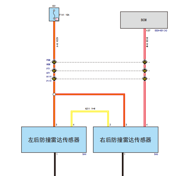 2019年长城炮倒车雷达电路图