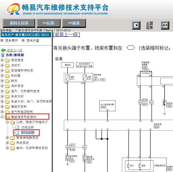 2011-2012年日产天籁仪表电路图