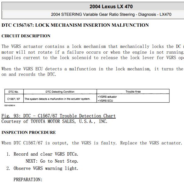 2004年雷克萨斯LX470 C1567故障码资料