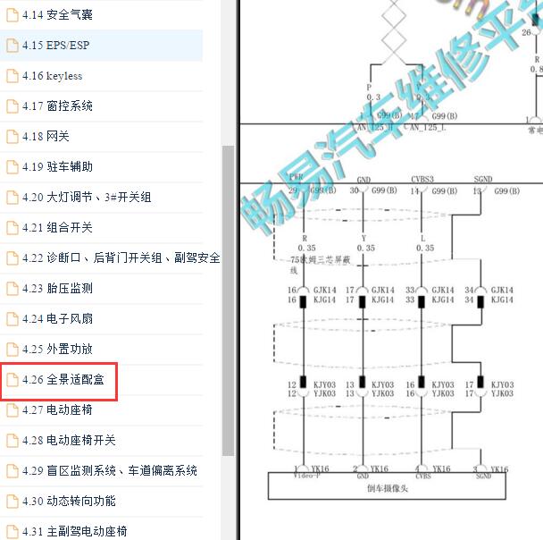 2018-2019年比亚迪宋倒车摄像头电路图