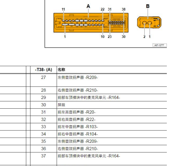 2018年奥迪S4音响电路图和针脚资料