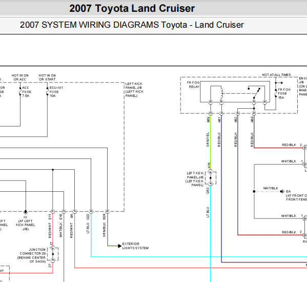 2007年丰田陆地巡洋舰近光灯继电器电路图和位置