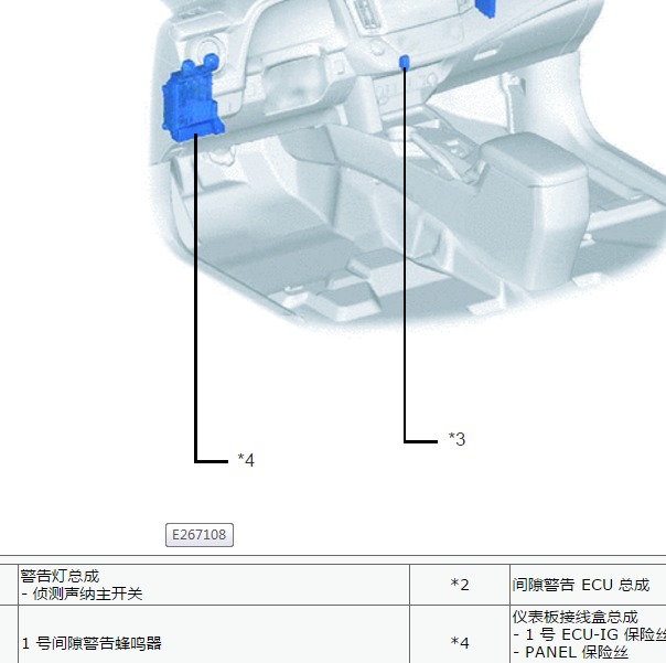 2015年丰田RAV4倒车雷达模块和雷达蜂鸣器位置