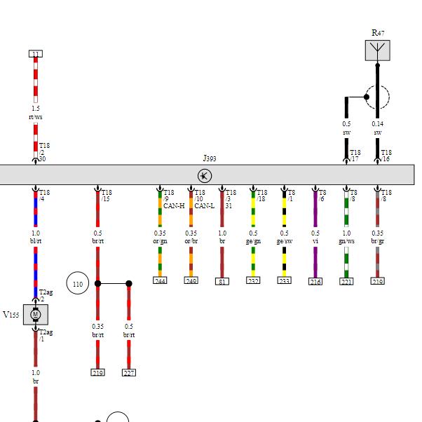 2009年大众途安钥匙控制电磁阀电路图