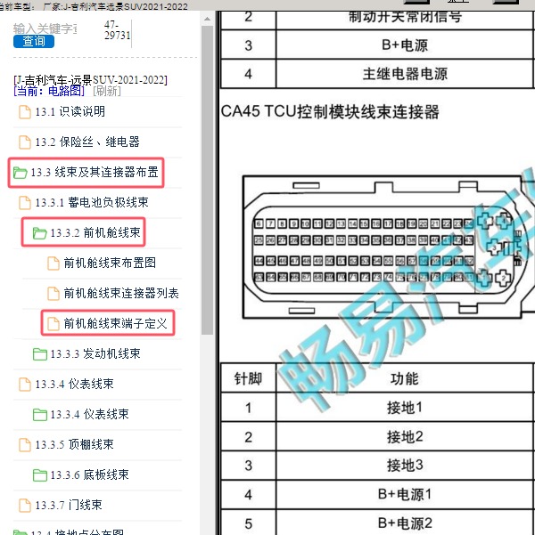 2021年吉利汽车-远景SUV 变速箱针脚