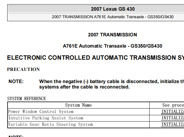 2007年雷克萨斯GS430变速箱维修手册