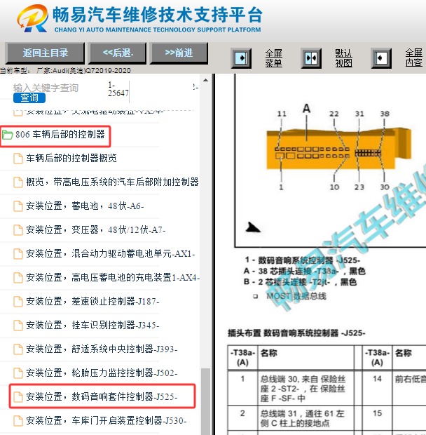 2019-2020年奥迪Q7娱乐音响电脑针脚资料