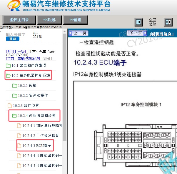 2018年吉利帝豪车身电脑针脚资料