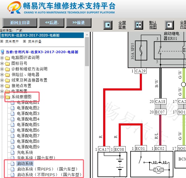 2019-2020年吉利远景X3起动机电路图资料