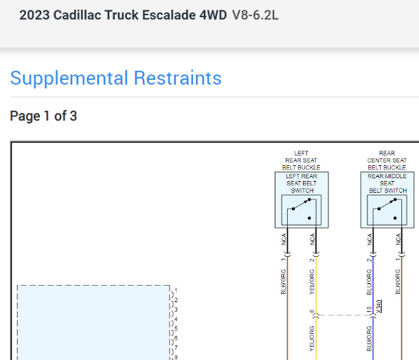 2023年凯迪拉克凯雷德安全气囊电路图