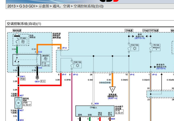 2013年现代胜达空调电路图