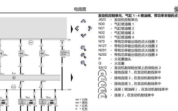 2005年奥迪A6发动机点火线圈电路图