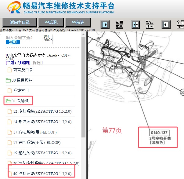 2017-2018年长安马自达昂克赛拉空挡开关位置