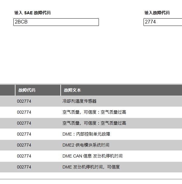 2010年宝马X1 2BCB 2774故障码资料
