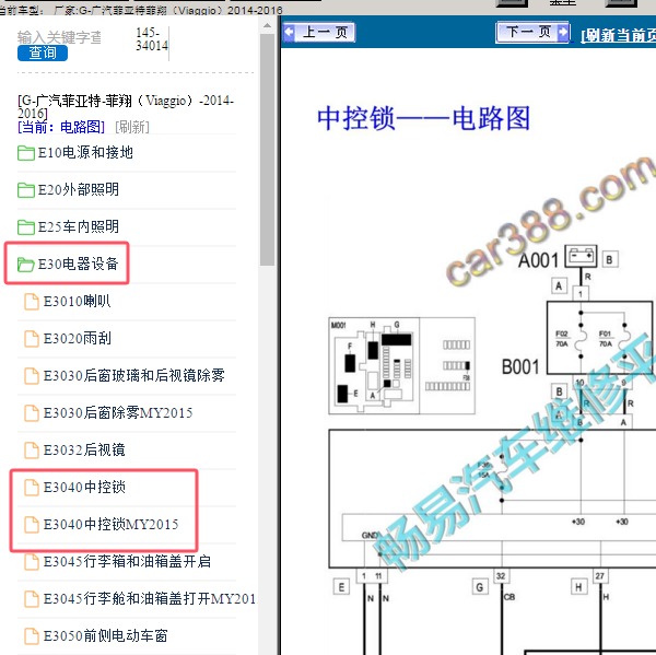 2014-2016年广汽菲亚特-菲翔 门锁电路图