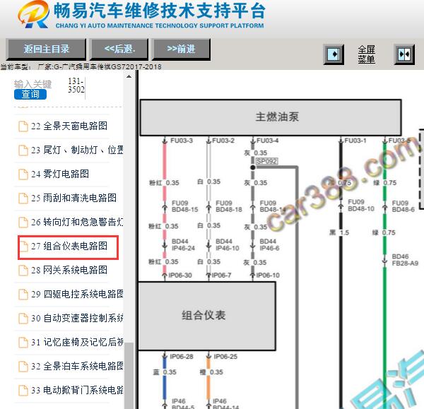 2017-2018年广汽传祺GS7燃油表电路图