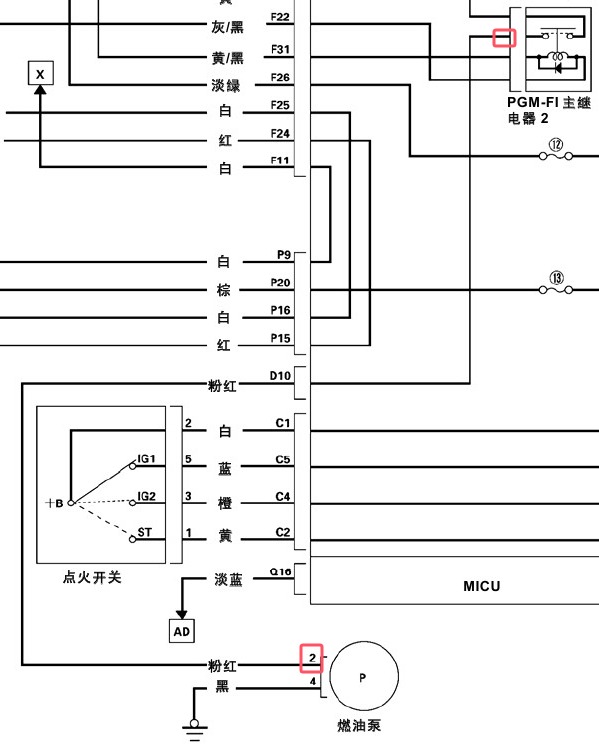 2008-2010年本田思铂睿R20A4发动机油泵继电器电路图