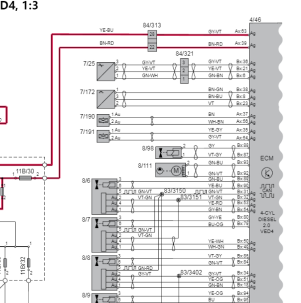 2017年沃尔沃V40 B4154T4 1.5发动机电路图