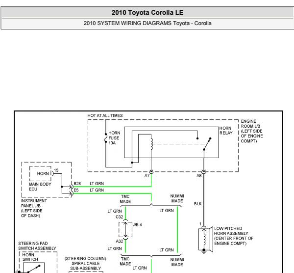2010年丰田花冠喇叭电路图