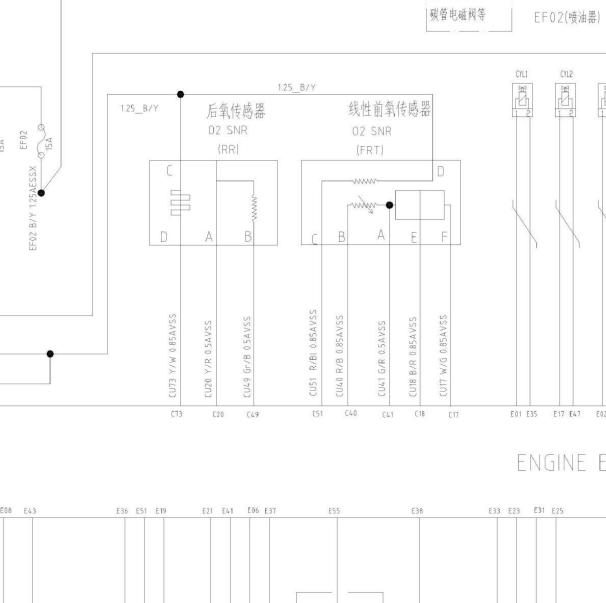 2020年长安CS75发动机前后氧传感器电路图